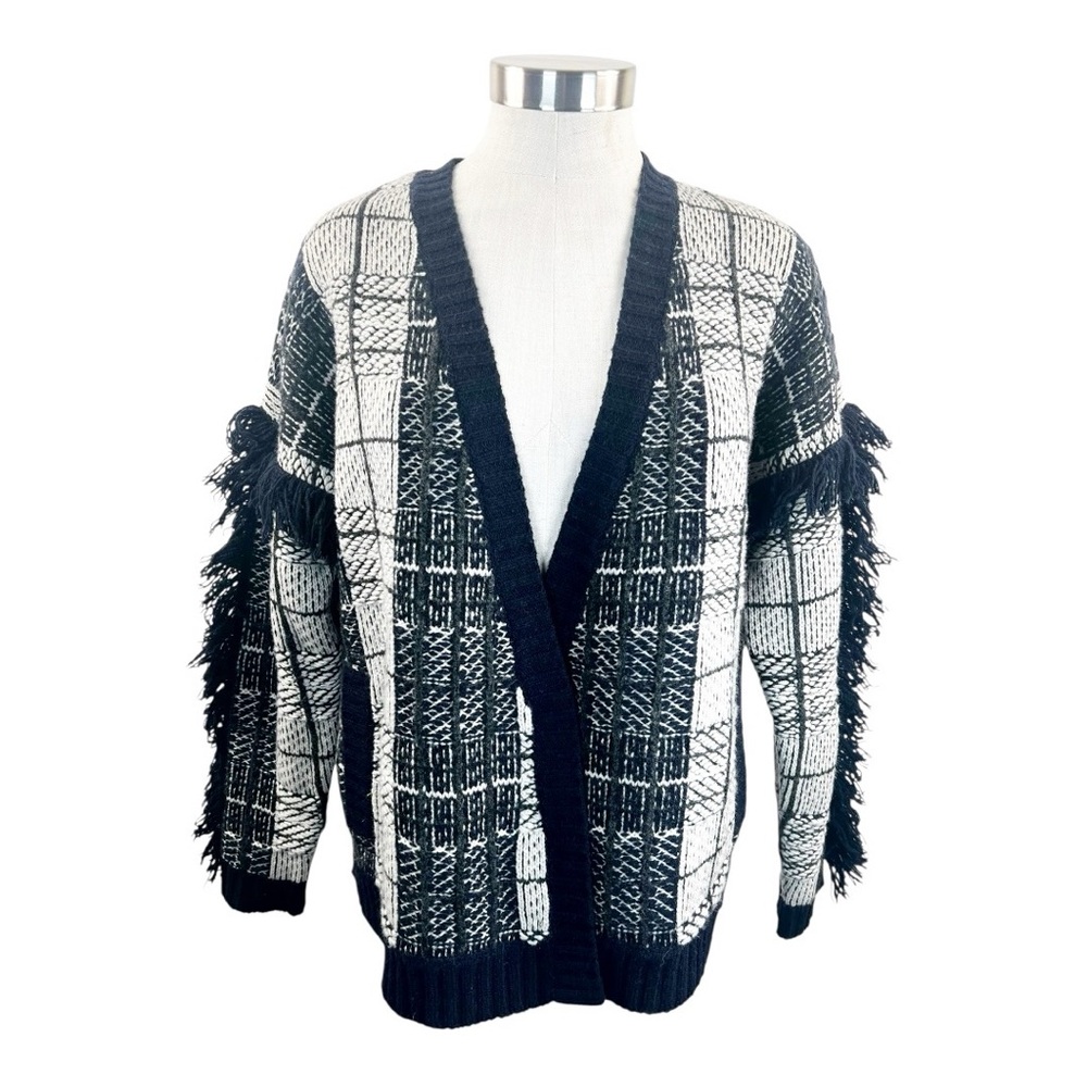 Madewell Plaid Navy Fringe Cardigan Size‎ X-Small